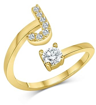 Zelaro Zirkonia Ring Mit Initialen Gold | Pärchen Schmuck für Mädchen Geschenk | Buchstabe Frauen Schmuck Zum Jahrestag | Verstellbare Ringe in Gold (J)