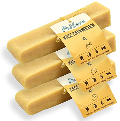 PetLove Hartkäse für Hunde • 100% natürlicher Kauknochen aus Käse • Kaukäse Hund • Kauspaß & Zahnpflege • Ideal für unterwegs • 3er Pack • Größe XL: 110-140g