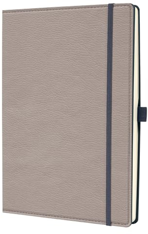 Sigel CO692 Notizbuch A4 dotted, Leder-Look beige, Hardcover, 194 nummerierte Seiten, nachhaltiges Papier, Inhaltsverzeichnis Stiftschlaufe Falttasche Gummibandverschluss, Conceptum