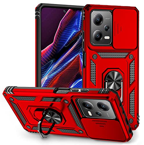 XINYEXIN Funda para Xiaomi Redmi Note 12 Pro 5G / Poco X5 Pro 5G, Funda Cubierta de cámara Deslizante con Magnético Anillo Soporte, Militar PC + TPU Bumper Antigolpes Carcasa Rugged Caso - Rojo