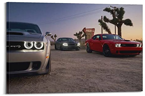 JUNNA Sportauto-Poster für Dodge Challenger SRT Hellcat Super Car Dekorative Malerei Leinwand Wand und Kunst Bild Familie Schlafzimmer Dekor 20 x 30 cm