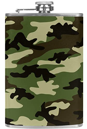 Petacas para licor para hombre,camuflaje militar clásico floral,Matraz a prueba de fugas de acero inoxidable con matraz de embudo