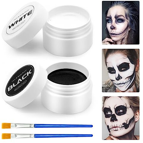 Pinturas Corporales Blanco y Negro - Halloween Pintura Facial y Corporal Blanco Negro - Pintacaras Infantil Kit de Maquillaje de Payaso para Maquillaje Teatral,Carnaval,Fiesta,Resistente al Agua (A)