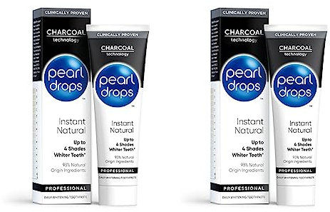 Pearl Drops - Instant Natural Professional Daily Toothpaste with Charcoal - Up to 4 Shades White - (75ml) (Pack of 2)