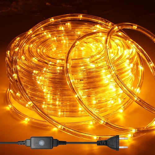 Jopassy LED Lichterschlauch Außen, 10m 240 LEDs Lichtschlauch, Wasserfest LED Schlauch, mit Timer & 8 Modi Lichtschlauch,für Außen Innen Party Hochzeit Weihnachten Dekolicht (Gelb)