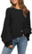 Fessceruna Damen Pullover Oversize Fledermausärmel Strickpullover Winter Rundhals Pulli Geripptes Sweatshirt(Schwarz, XXL)