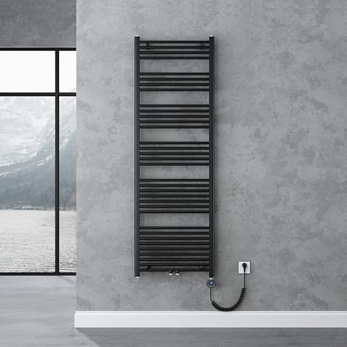 doporro Radiateur Sèche-Serviette Eau Chaude 180x60cm avec Résistance | 1000W, Gris Noir, Salle de Bain, RHE
