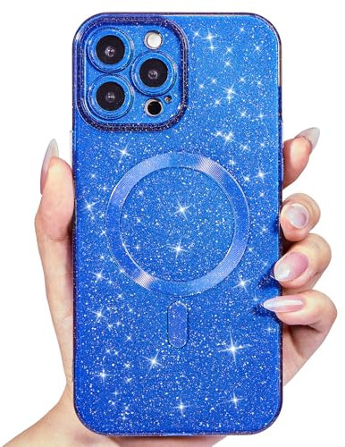 Svanove Glitter Case for iPhone 14 Pro Phone Case Magnetic Compatible with Magsafe, Sparkle Bling Shiny Cute Girly Design, Aesthetic Slim Soft TPU Mag Cover for Women Girl, Royal Blue