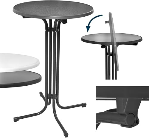 Beautissu 3er Set Stehtisch Grau klappbar Ø70cm Bellini – Stabiler Outdoor Bistrotisch Wetterbeständig höhenverstellbarer Fuß, leichte Montage Halterung vormontiert – Kratzfest Gastro Partytisch Rund