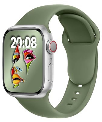 ELETTRONEO SBC1 Cinturino per Apple Watch Ultra 2 49mm, Serie 10 46mm, 9 8 7 45mm 41mm, SE 6 5 4 44mm 40mm, 3 2 1 42mm 38mm Donna Uomo Band Bracciale Sport Silicone, Verde oliva