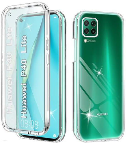Funda para Huawei P40 Lite Carcasa Antigolpes 360 Grados Protección con Protector de Pantalla Integrado Robusto Doble Cara Ultrafina Transparente TPU Bumper Case Carcasa para Huawei P40 Lite, Clear