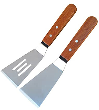 Garneck Espátula para Filetes Fritos Diseño Hueco Mini Espátula para Cocinar En Barbacoa Mango De Madera Portátil para Tortillas Hamburguesas Panqueques
