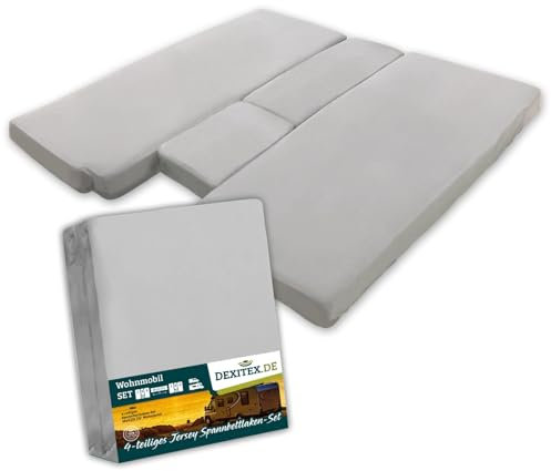 Dexitex - Spannbetttuch Wohnmobil 4 Teilig mit Mittelmatratze - Bettlaken Set Grau für Wohnmobil- für Matratze Wohnmobil - Grau -Oeko-TEX 100% Baumwolle - 4 Teilig