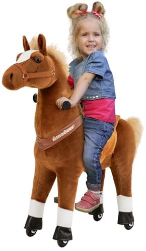 Miweba Pony Amadeus | Reitpferd auf Rollen - Pferd für Kinder - Schaukelpferd - Schaukeltier - Kuscheltier - Spielpferd zum Reiten - Plüschtier - Stofftier - Stehpferd - 3-5 Jahre