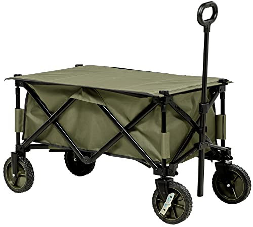 Outsunny Bollerwagen Faltbar, Handwagen mit Räder, Bremsen, Tragetasche, 125L Transportwagen bis 120kg belastbar, XXL Gerätewagen, Gartenwagen Gartenkarre für Strand Camping Einkaufen, Grün