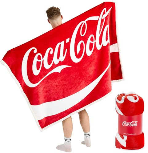 Coca Cola Classic Red Retro Sherpa Fleece Blanket - 152 x 117 cm, Official Merchandise For the fans of Coke