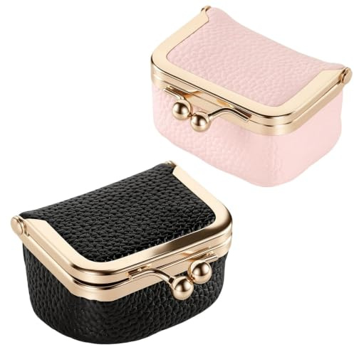 Dexpally 2 Stück Mini Schmuckkästchen Klein Schmuckschatulle Münzbörse Reise Schmucketui mit Kussschloss für Ringe, Halsketten, Ohrringe, Armbänder, Geschenk für Frauen und Mädchen