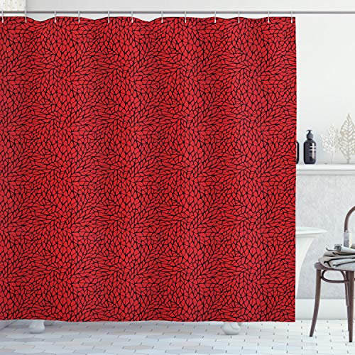 ABAKUHAUS Abstrakt Duschvorhang, Zusammenfassung Grid, Stoffliches Gewebe Badezimmerdekorationsset mit Haken, 175 x 200 cm, Schwarz Rot