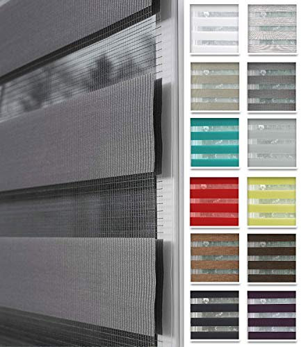 Home-Vision® DuoRollo Klemmfix, Doppelrollo ohne Bohren mit Klämmträgern, DuoRollos für Fenster und Türen (Graphit, B60cm x H150cm)