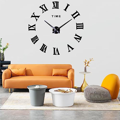 Coraltree DIY 3D Wanduhren Moderne Mute große Wanduhr XXL Stumm Spiegel Aufkleber für Dekoration Geschenk Nach Hause Restaurant Büro und Hotel (Balck)