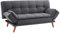 Home Detail Cube Pattern Cushioned Fabric Sofa Bed in Grey or Dark Grey with Adjustable Folding Armrest Function and Wooden Legs (Dark Grey Fabric)