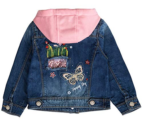 Peacolate 2-8 Jahre kleine Mädchen Pailletten Mäntel Stickerei Schmetterling Jeansjacke (Vogel,5-6J)