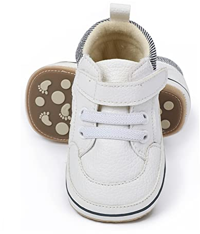 RVROVIC Baby Jungen Mädchen Anti-Rutsch-Sneakers Soft Ankle Stiefel Kleinkind erste Wanderer Neugeborenen Krippe Schuhe (12-18 Monate, 1-Weiß)