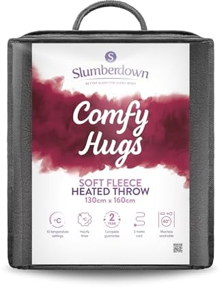 Slumberdown Comfy Hugs Heated Throw Blanket - Large Electric Blanket for Bed, Sofas & Settees, Soft Fleece with 10-Heat Settings & Hourly Timer - Cosy & Snuggly, Washable, Grey (130cm x 160cm)