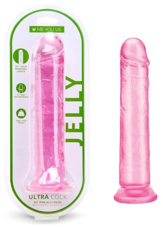 Me You Us Ultra Cock 8.5 Inch Pink Jelly Realistic Dildo – Transparent Lifelike Dong with Suction Cup Base – Harness Compatible, Flexible Yet Firm, Flared Base for Solo & Couple Play