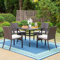 PHI VILLA 5-teiliges Outdoor-ESS-Set für 4, 94 cm quadratische Metall-Esstische und 4 gepolsterte Rattan-Korbstühle für Terrasse, Deck, Hof, Veranda