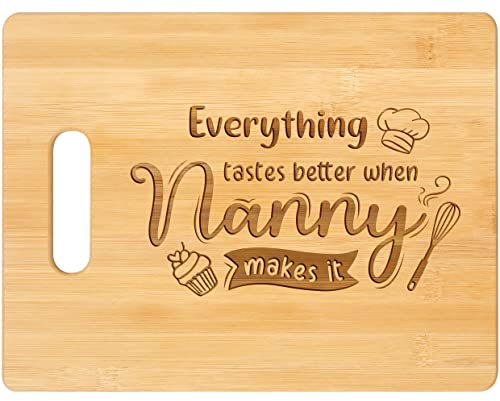 Nanny Gifts, Nanny Birthday Gifts, Unique Handmade Engraved Bamboo Cutting Board Kitchen Gifts for Nanny from Grandchildren, Presents for Nanny on Birthday Mother's Day Christmas