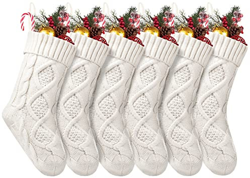 Weihnachtsstrümpfe, 35,6 cm, Zopfstrick, Dekoration & Geschenke für Familie, Urlaub, Weihnachten, Party, Dekoration, Elfenbeinweiß, 6 Stück