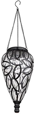 Hängeleuchte Solarlampe Gartendeko Außenlampe hängend LED Solarleuchte, im Tropfen Design, Metall schwarz, Kunststoff klar, 16x LED, DxH 13,5 x 50 cm
