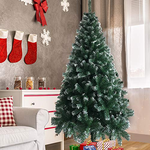 LEADZM 180/210/240cm Künstlicher Weihnachtsbaum, Tannenbaum künstlich mit Metallständer, Christbaum, PVC, für Zuhause, Büro, Geschäfte und Hotels (180cm 1050 Spitzen, Grün&Weiß)