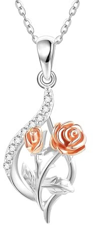 Rose Halskette Sterling Silber 925 Rose Blumen Halskette Vintage Rosen Schmuck Geschenke für Frauen Mädchen Liebhaber