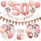 50th Birthday Decorations Retro Pink Rose Gold,50th Birthday Balloons,Happy 50th Birthday Banner with Cake Toppers Rose Gold Number 50 Balloons Confetti Balloons for Women Birthday Party Decorations