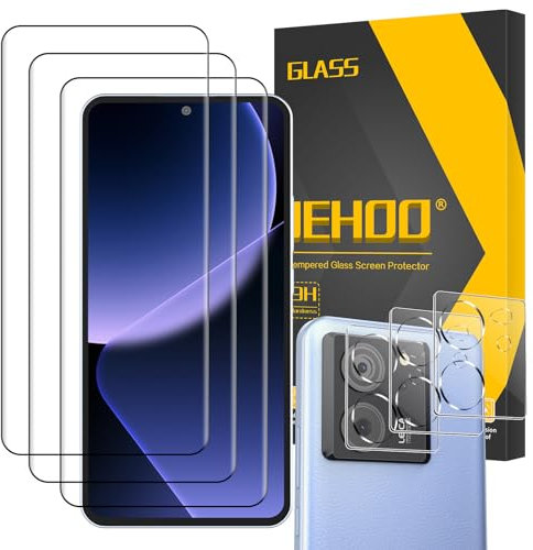 JEHOO pour Xiaomi 13T Verre Trempé, 3 Pièces Vitre Protection d’Écran et 3 Pièces Protection Objectif Caméra, Sans Bulles Ultra Résistant HD Transparent Dureté 9H Glass