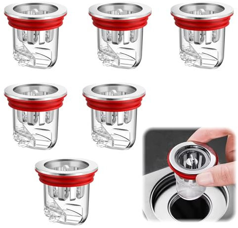 6 Pezzi Tappo Lavandino Bagno Raccogli Trasparente Capelli Doccia Valvola Antiodore Doccia,Diametro Scarico a Pavimento Applicabile 3,2 cm-4,5 cm,Tappo Doccia Antiodore per Bagno,Cucina