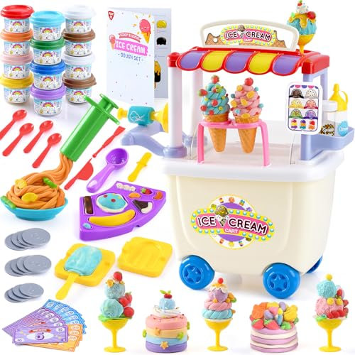PLAY Kinder Knete Set - DIY Knete Zubehör, Kinderknete Kitchen Creations mit Knetwerkzeug 8 Dosen Knetmasse, Spielzeug Geschenk Mädchen & Junge 3-10 Jahre (Eiswagen Knete Set)