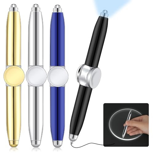 AUAUY 4PCS Metall Spinning Pen, Fidget Spinner Pen mit LED-Licht Schreibwerkzeug Praktischer Fidget Pen Beleuchtete Spitze Stift Kugelschreiber für Beleuchtung zum Schreiben im Dunkeln