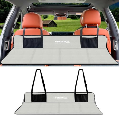 EULANT Auto Rücksitz Brücke, Stützen Sie die Camping Luftmatratze des Autostiefels & Verlängert die Rückbank zu Gibt Mehr Platz,Für die meisten Autos, SUV, MPV, Tesla Modell Y/Modell 3,Hellgrau