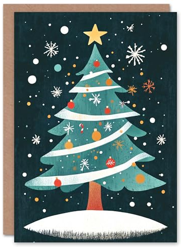 Artery8 Decorated Tree Candy Cane Baubles Retro Blank For Him Or Her Art Xmas Festive Christmas Card