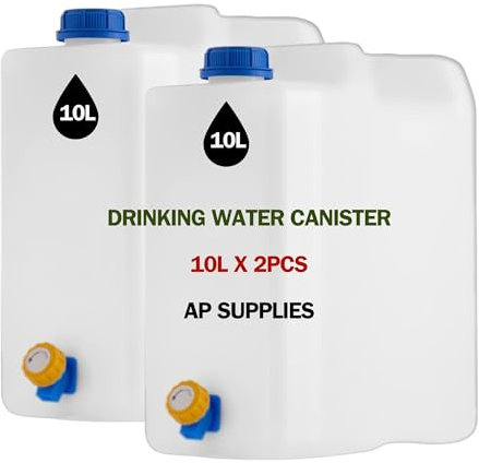 AP Supplies Plastic Water Carrier Container with Tap, Portable Jerry Can - Ideal for camping, caravan, travel,picnics, outdoor,party easy access for drinking water (2pcs X 10L)