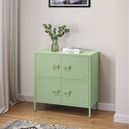 skølm Metallkommode Zandor, Wohnzimmerschrank mit 2 Fächern mintgrün, Sideboard, Mehrzweckschrank Stahl 2x2, 81x80x38 cm