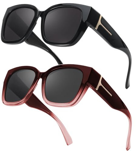 Myiaur 2 Pack Überzieh Sonnenbrille Damen Polarisierte UV400 Schutz Oversized Rahmen Sonnenbrille für Brillenträger für Autofahren & Freizeit
