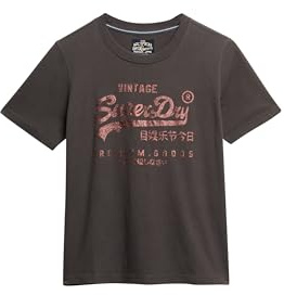 Superdry Damen Locker geschnittenes Vintage Logo T-Shirt mit Verzierung Bison Schwarz 40