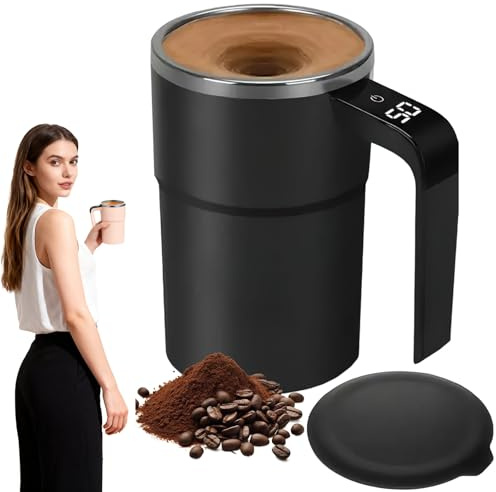 Automatic Self Stirring Coffee Mug, 380Ml Automatic Mixing Cup, Electric Mixing Cup with Magnetic Stirrer and Temperature Display, Rechargeable Self Stirring Mug for Coffee, Milk, Cocoa (black)