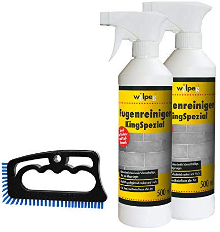WILPEG Fugenreiniger 500ml KingSpezial | Fliesenfugen | Fugenspray | Fugenreinigung für Bad, Küche uvm. (2x 500ml + Fugenbürste schwarz)