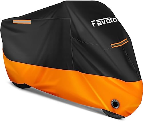 Favoto Motorcycle Cover Waterproof Outdoor Reflective 96.5 inches Length All Season Weather Sun Rain Protection with Lock-Holes & Storage Bag Motorbike Powersports Vehicle Dirtbike Cover