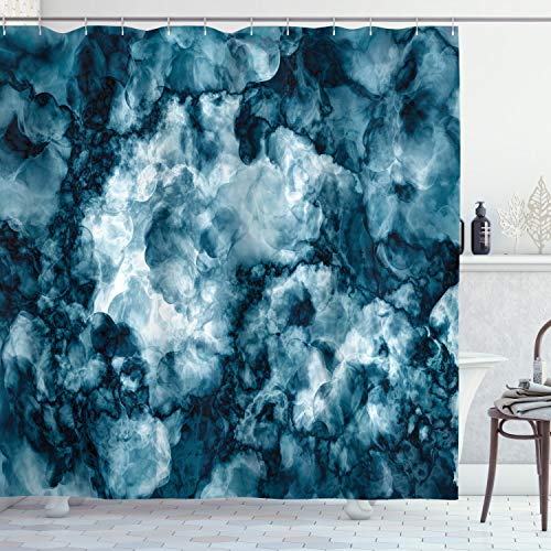 ABAKUHAUS Marmor Duschvorhang, Marmorsteineffekt, Stoffliches Gewebe Badezimmerdekorationsset mit Haken, 175 x 200 cm, Blau